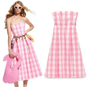 ZARA X BARBIE THE MOVIE Pink and White Strapless Gingham Midi Dress XXL NWT